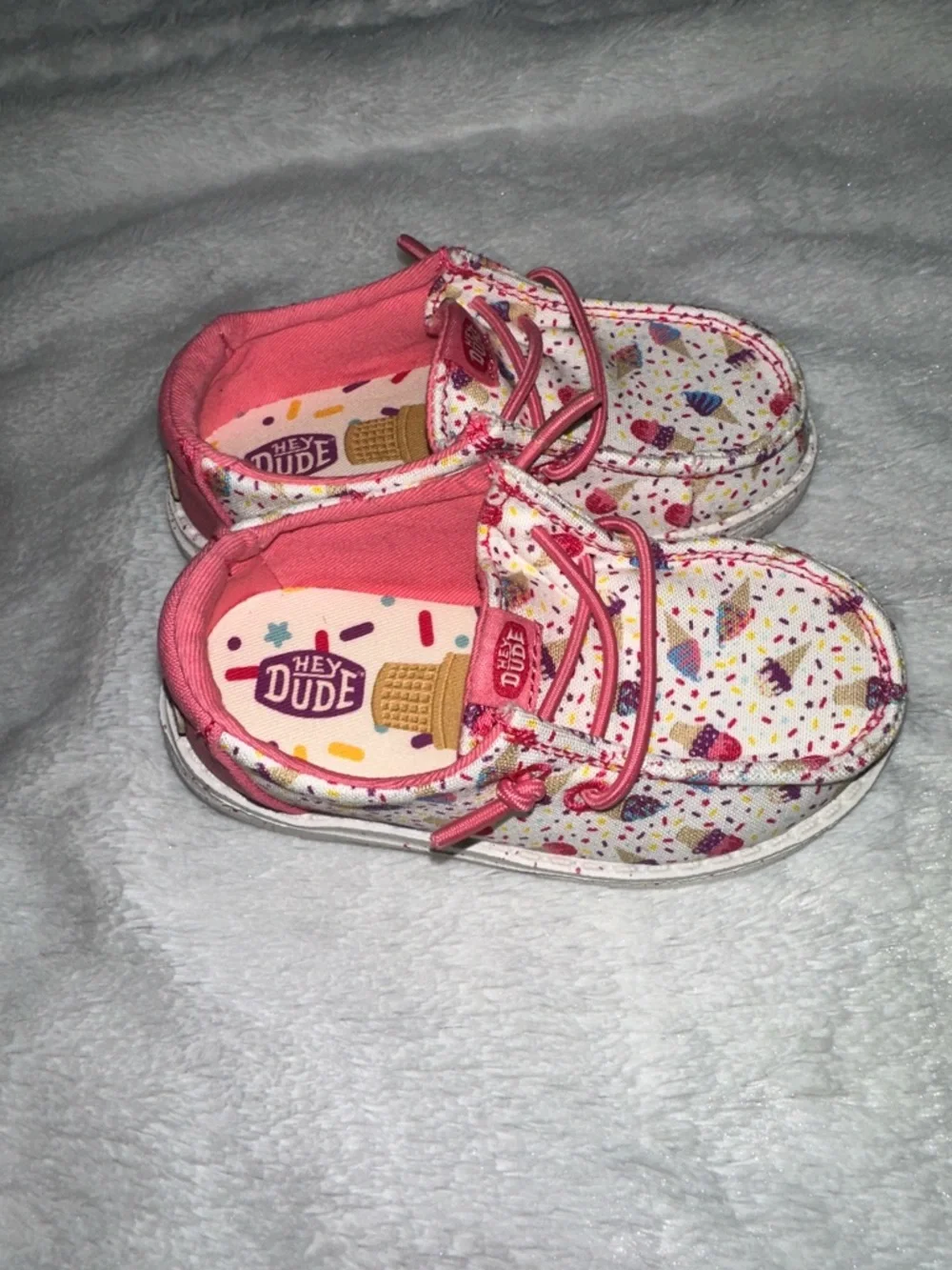 Hey Dude Kids' Ice Cream Cone Print Moccasins with Coral Accents